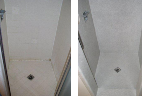 Tile Shower Stall Resurfaced in Stone Fleck